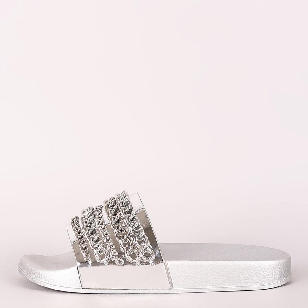 NEW🔥 Metallic Chain Link Slide Sandal Flip Flops - Picture 3 of 4